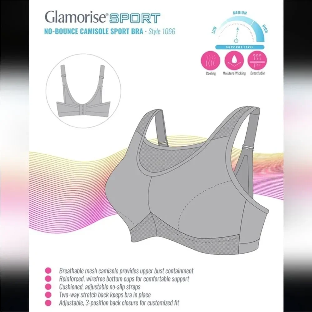 Glamorise Grey/Pink Camo No Bounce Camisole Sports Bra Size 42D